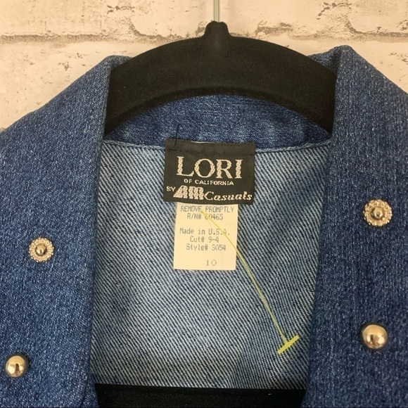 VINTAGE 80s Western Crackle Stone Embellished Denim Blazer Jacket Size 10 - Picture 9 of 12